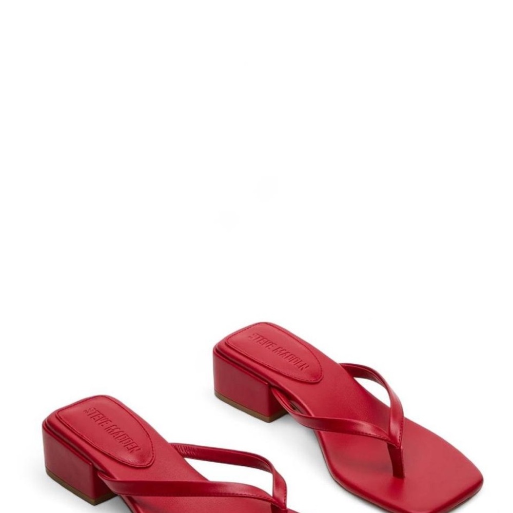 Steve Madden Red Leather Low Block Heel Thong Sandals CARIBBEAN RED KITTEN HEEL